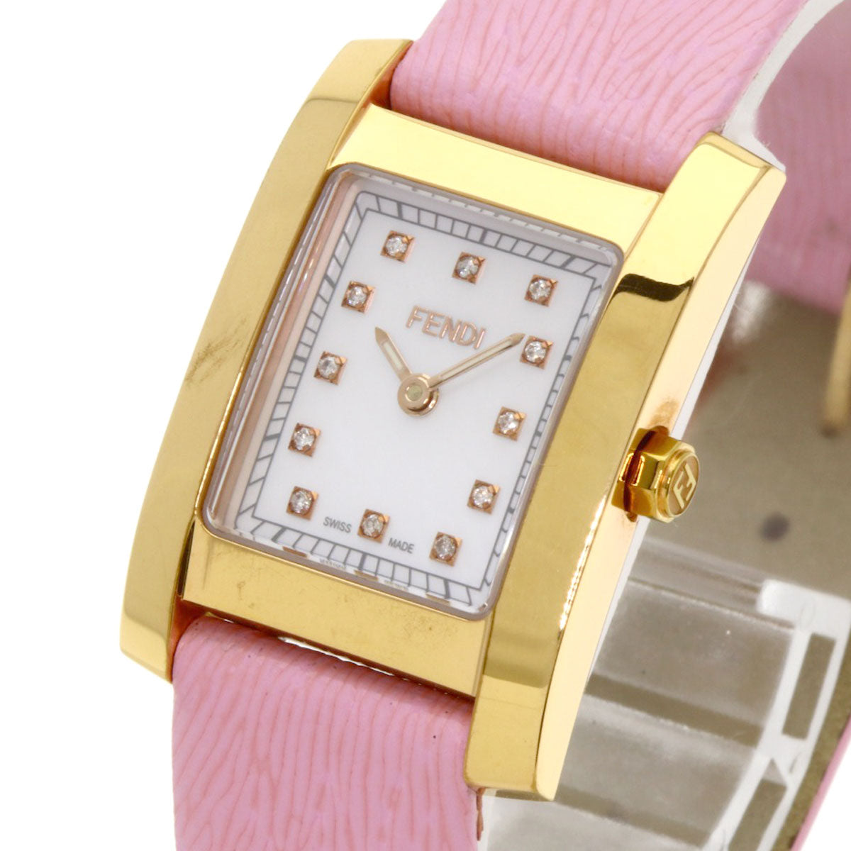 FENDI Watches Quartz 7000L Gold Plated gold Square face 12P diamond White shell dial