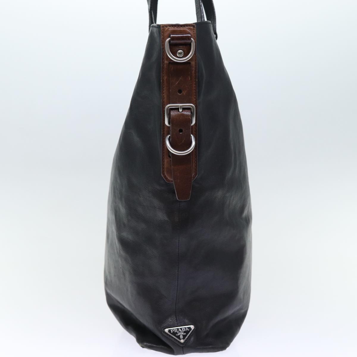 PRADA Hand Bag Leather 2way Black Brown Auth 70864