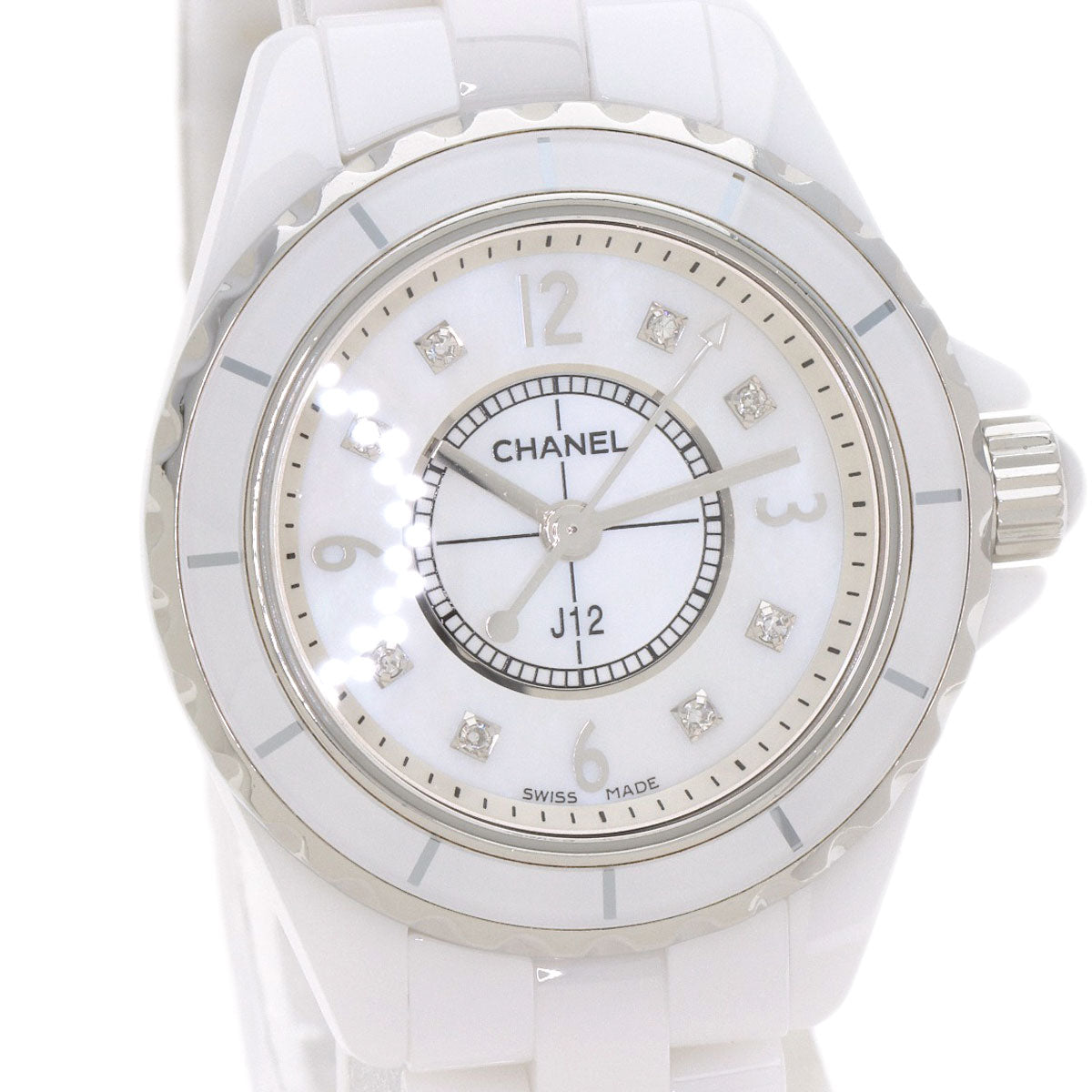 CHANEL Watches Quartz H2570 ceramic white J12 1.1" 8P Diamond White Ceramic White shell dial