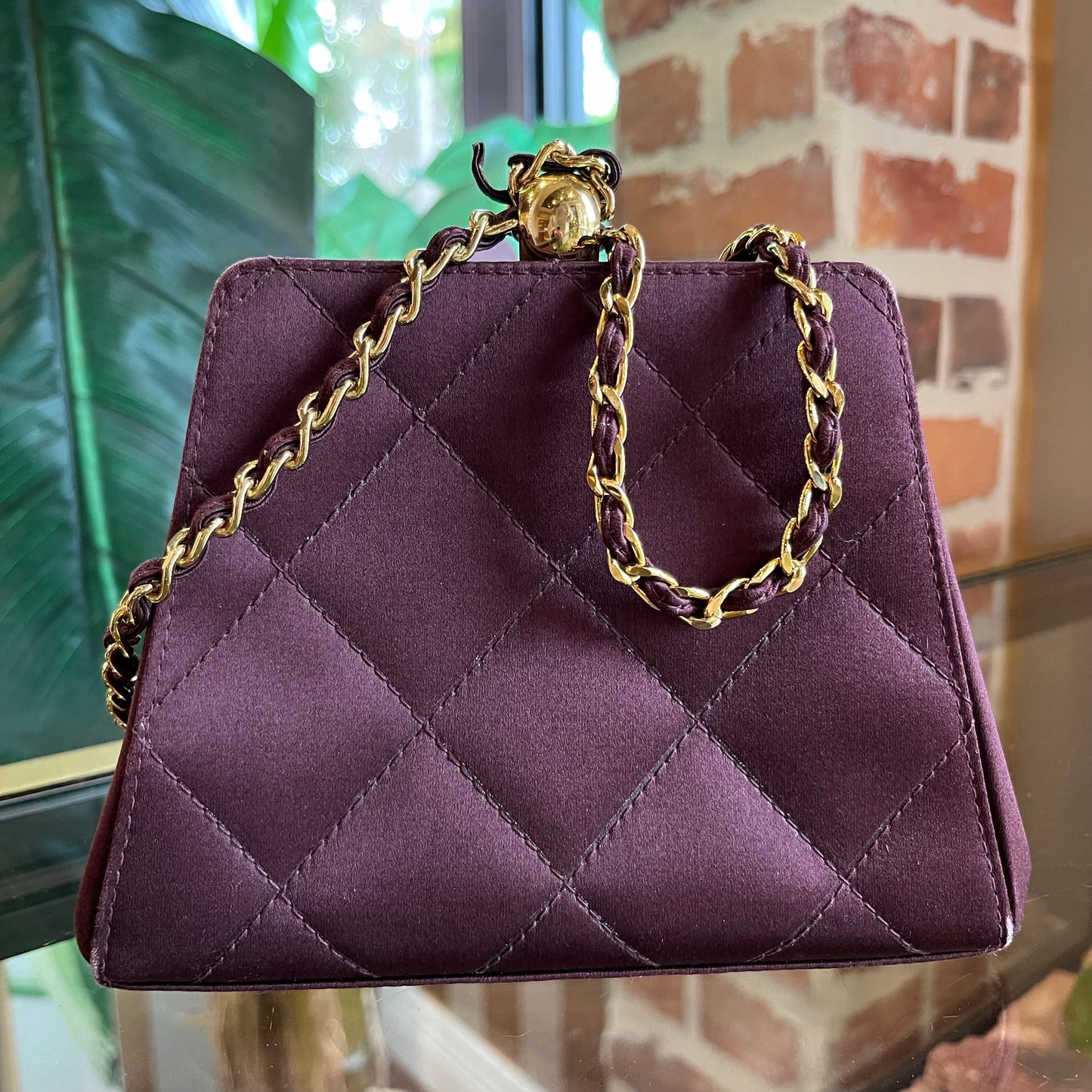 CHANEL Silk Plum Colored Evening Bag