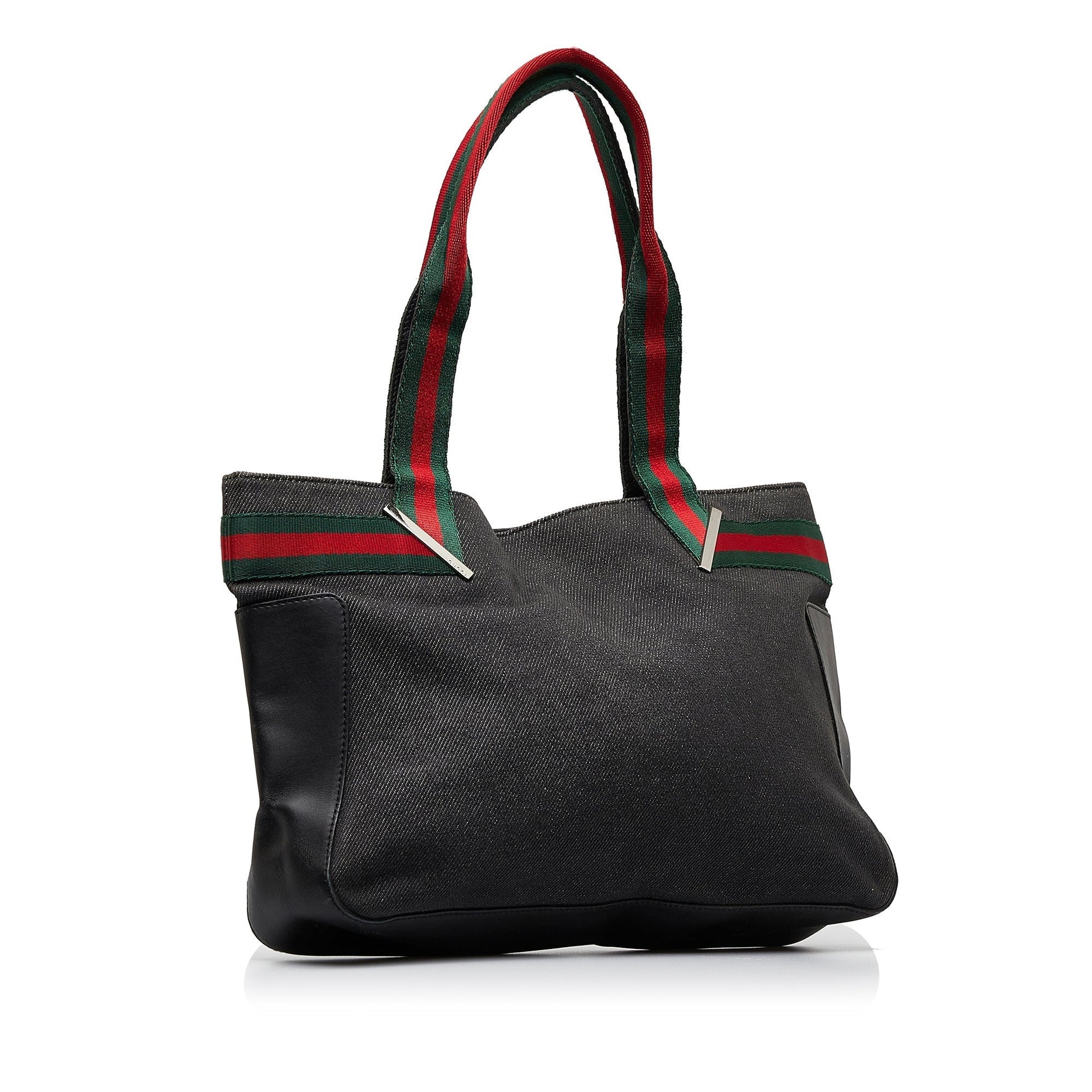 Gucci Web Black Leather Canvas Tote Style 2