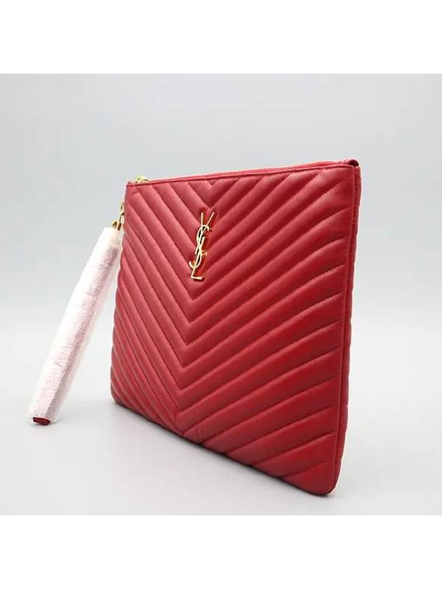 Luxury Saint Laurent Trending 2025 559193 Red color Matrace quilted monogram gold logo tablet pouch clutch bag
