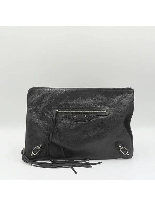 Luxury Balenciaga Trending 2026 362967 Black leather classic gold zip up decoration clutch bag