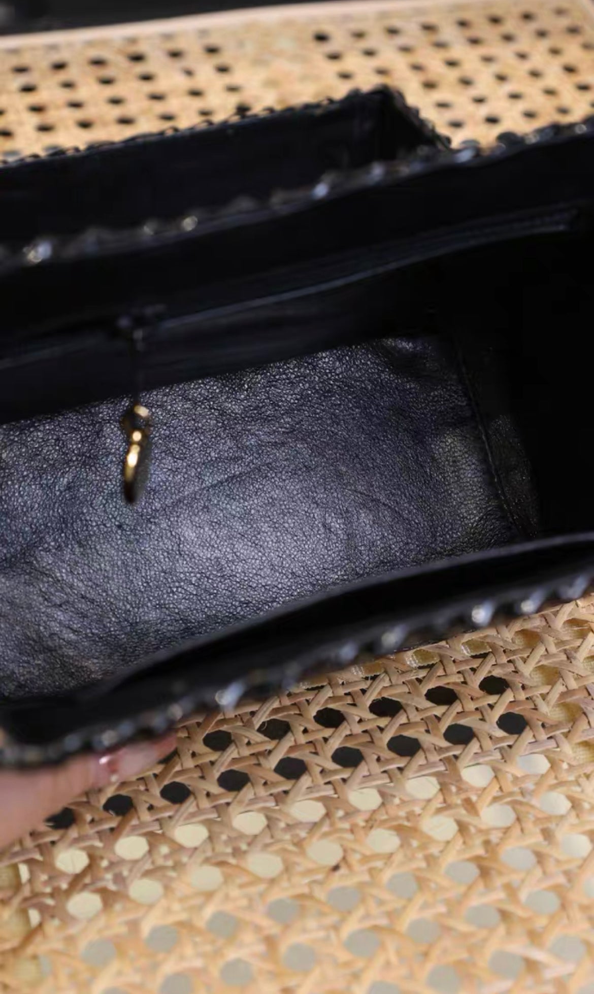 Chanel  Black Wicker CC Picnic Lunch Basket Box Bag Gold Hardware