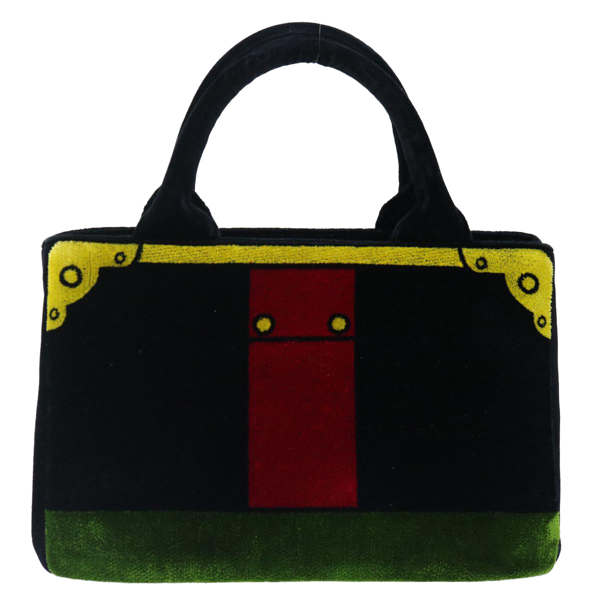 PRADA Hand Bag Velor Black Green Red Auth 71639A