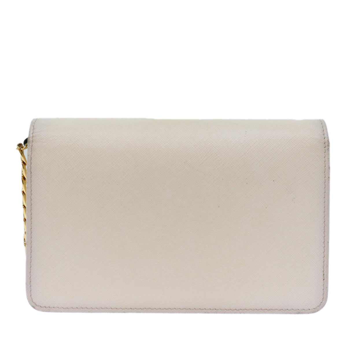PRADA Chain Shoulder Bag Safiano leather White Auth 71652A