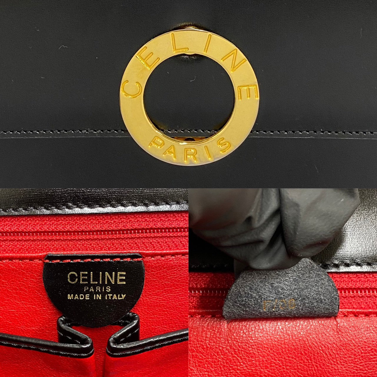 CELINE Handbag Calfskin, Leather black Circle logo Women