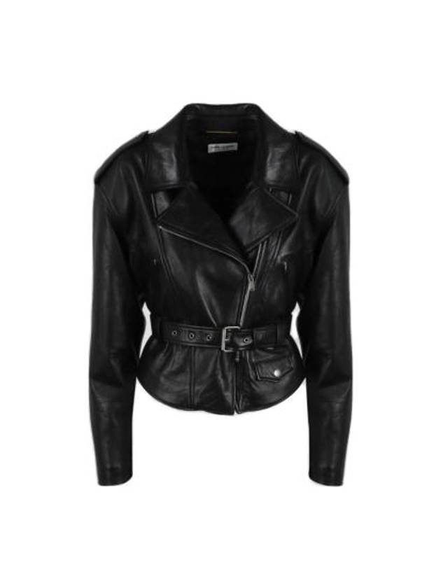 Luxury Saint Laurent Trending 2025 Crop Lambskin Biker Jacket Black