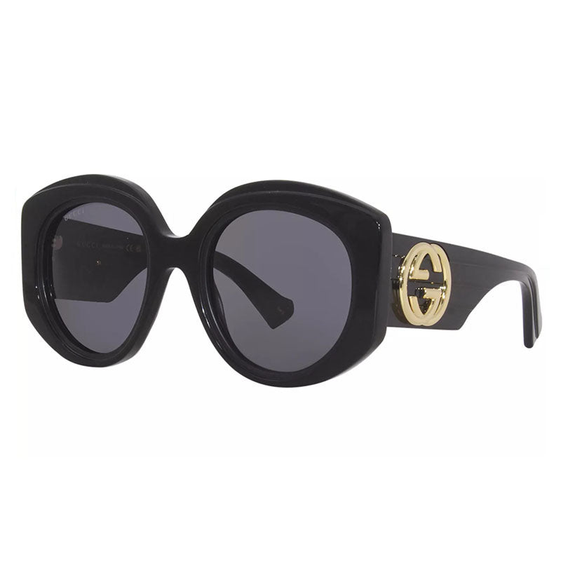 Gucci Sunglasses Round Full Rim, Black Frame and Grey Lens GG1308S001