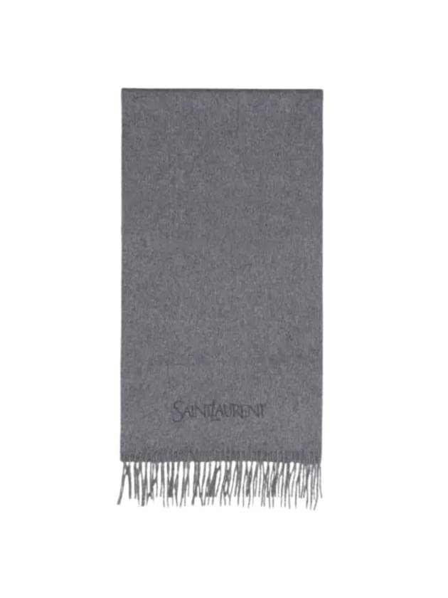 Luxury Saint Laurent Trending 2025 Logo Embroidered Cashmere Muffler Graphite