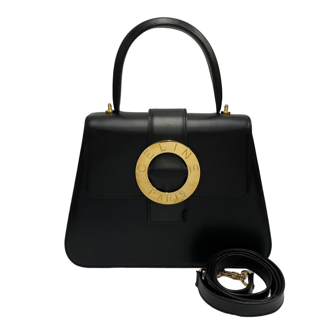 CELINE Shoulder Bag Calfskin, Leather black Circle Logo Metal 2way Women