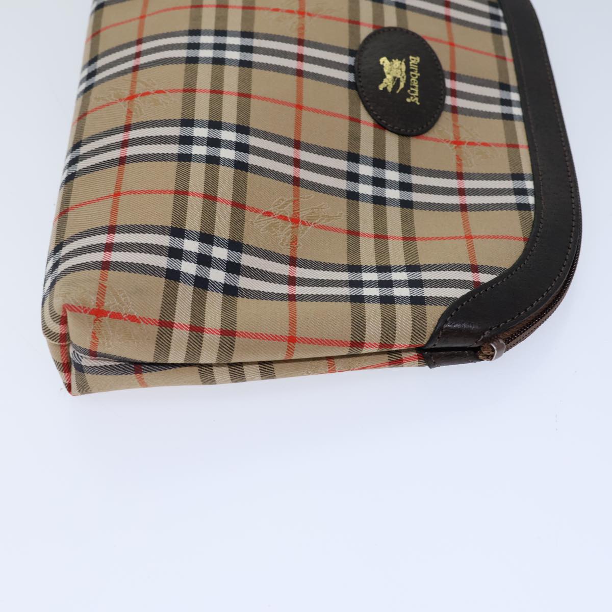 Luxury BurberrySs Nova Check Clutch Bag Canvas Beige Auth 72157