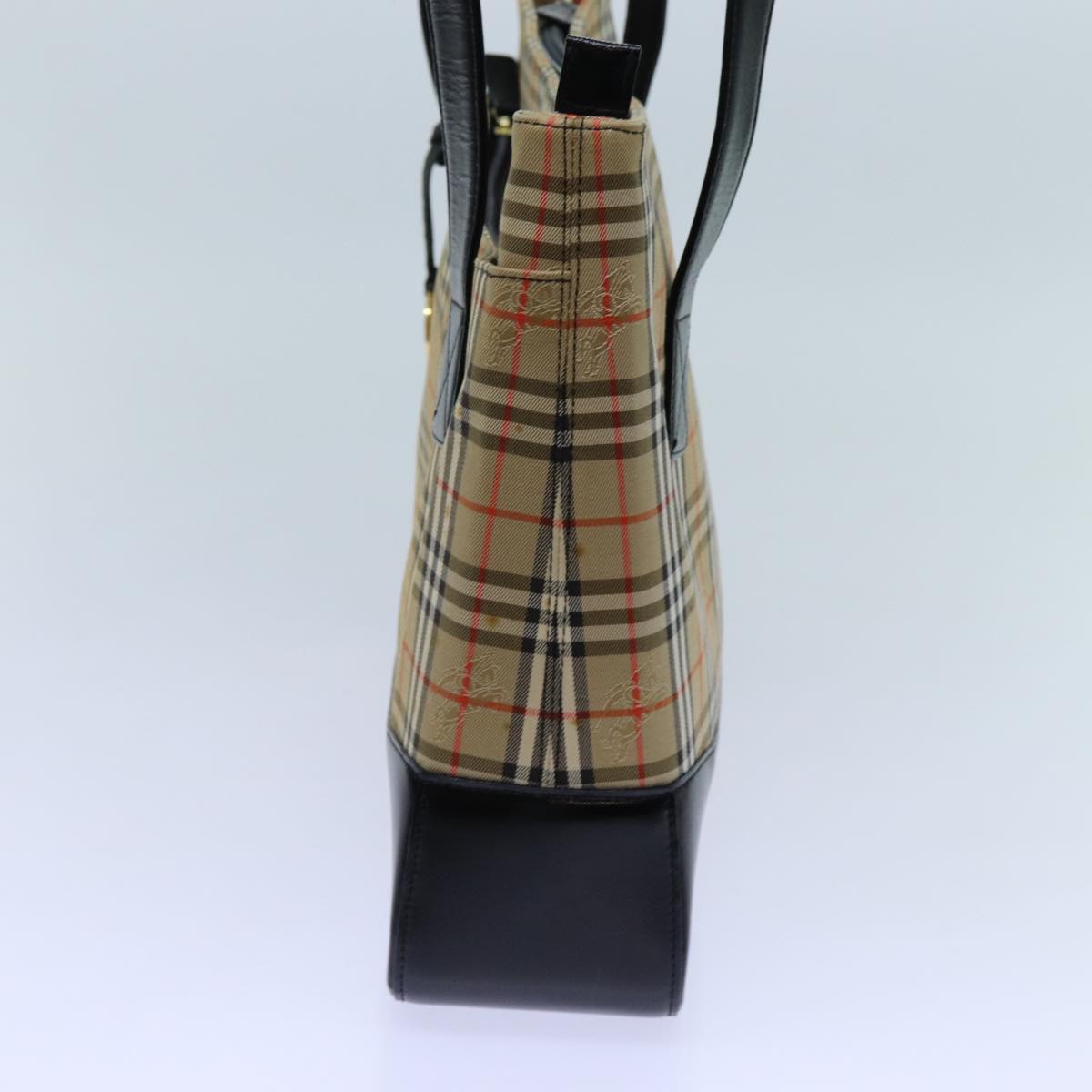 Luxury Burberry Nova Check Tote Bag Canvas Beige Black Auth 72354