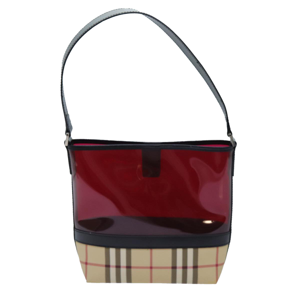 Luxury Burberry Nova Check Shoulder Bag Coated Canvas Vinyl Beige Red Auth 72405
