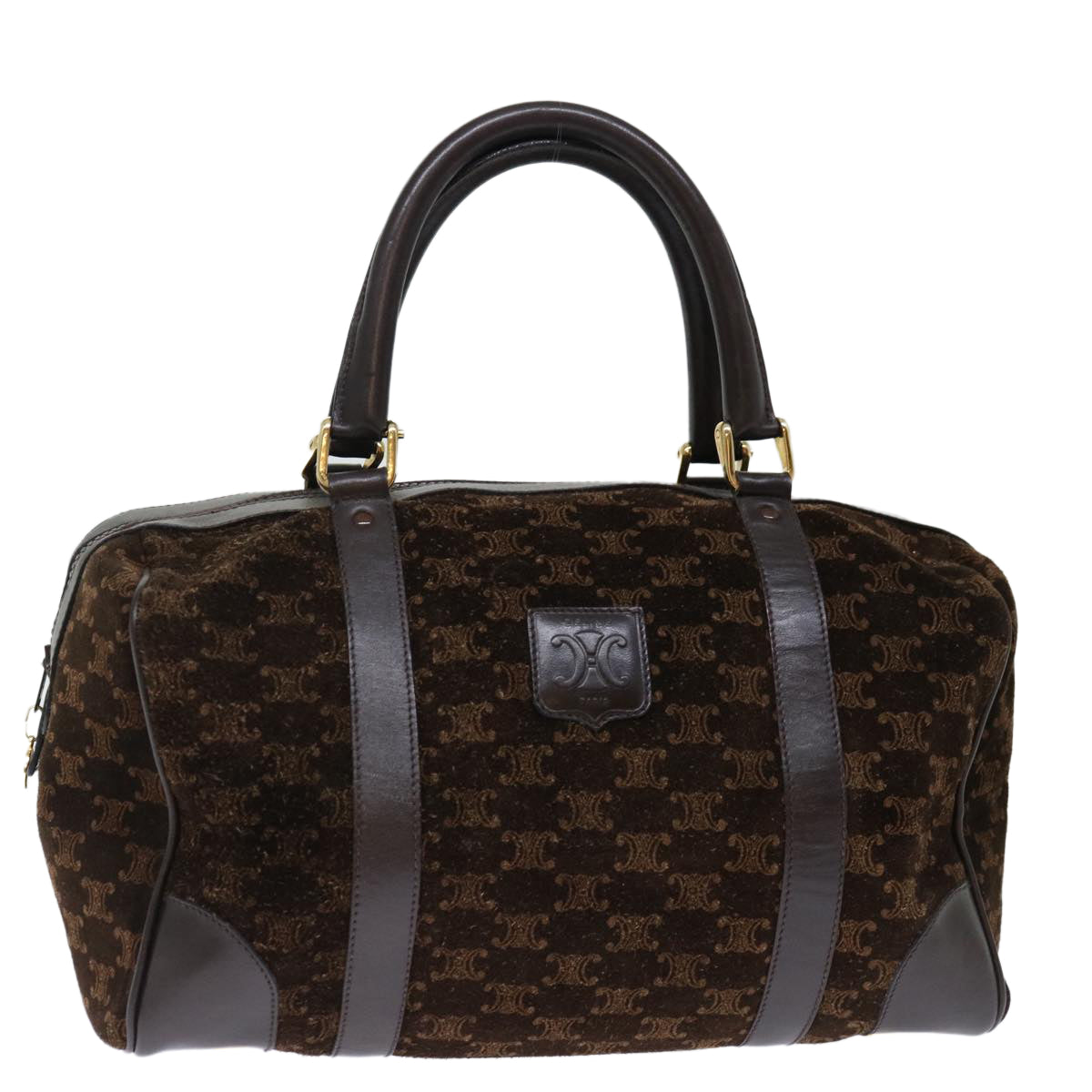 Luxury CELINE Macadam Canvas Boston Bag Brown  72454