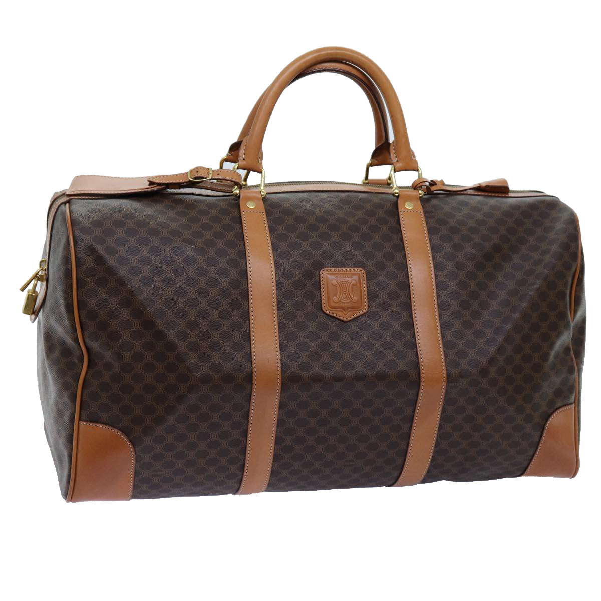 Luxury CELINE Macadam Canvas Boston Bag PVC Brown  72518