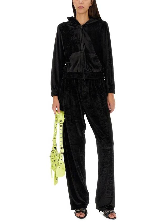 Luxury Balenciaga Trending 2026 Women's BB Paris Strass Velvet  Zip-Up Hoodie Black