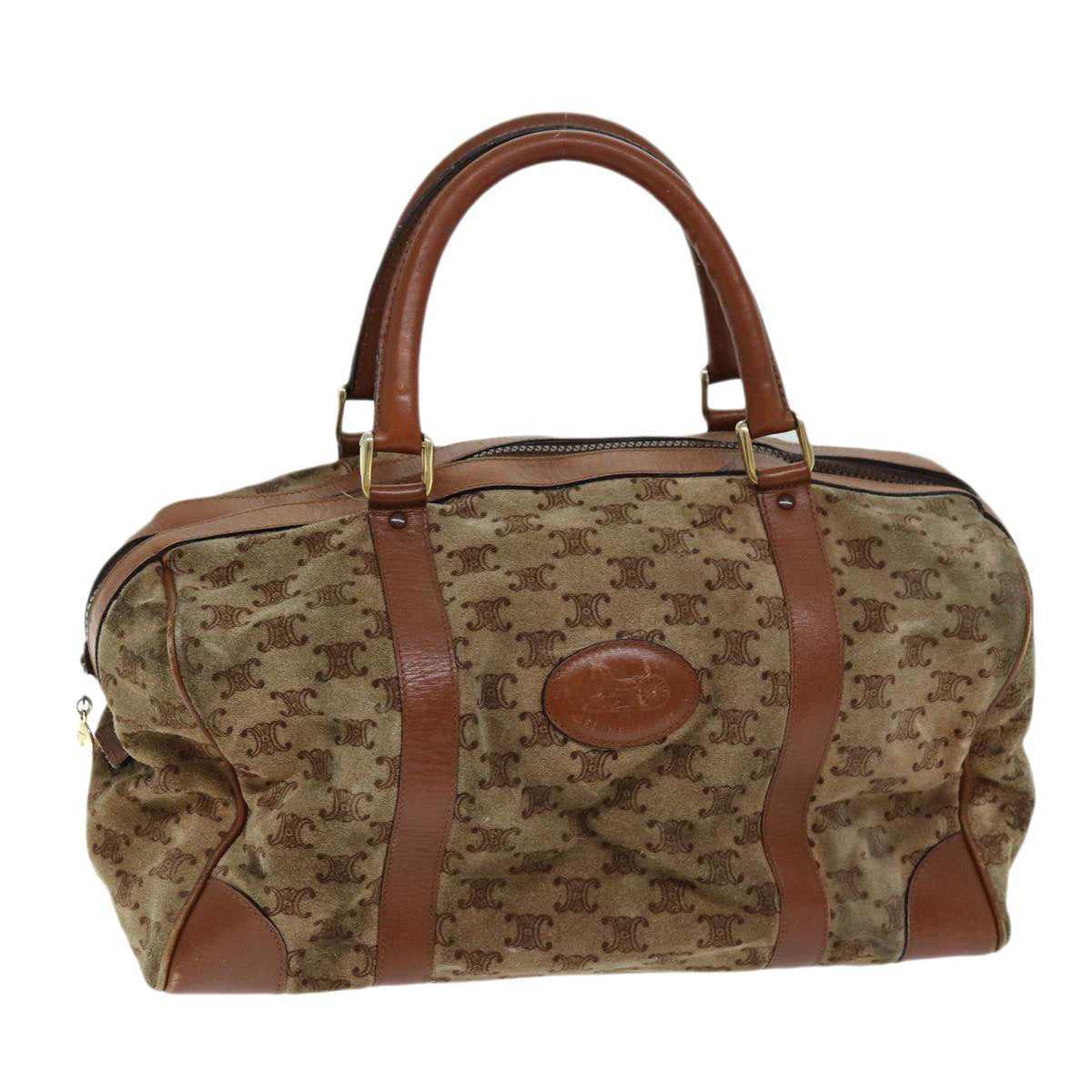 Luxury CELINE Macadam Canvas Boston Bag Beige  72834