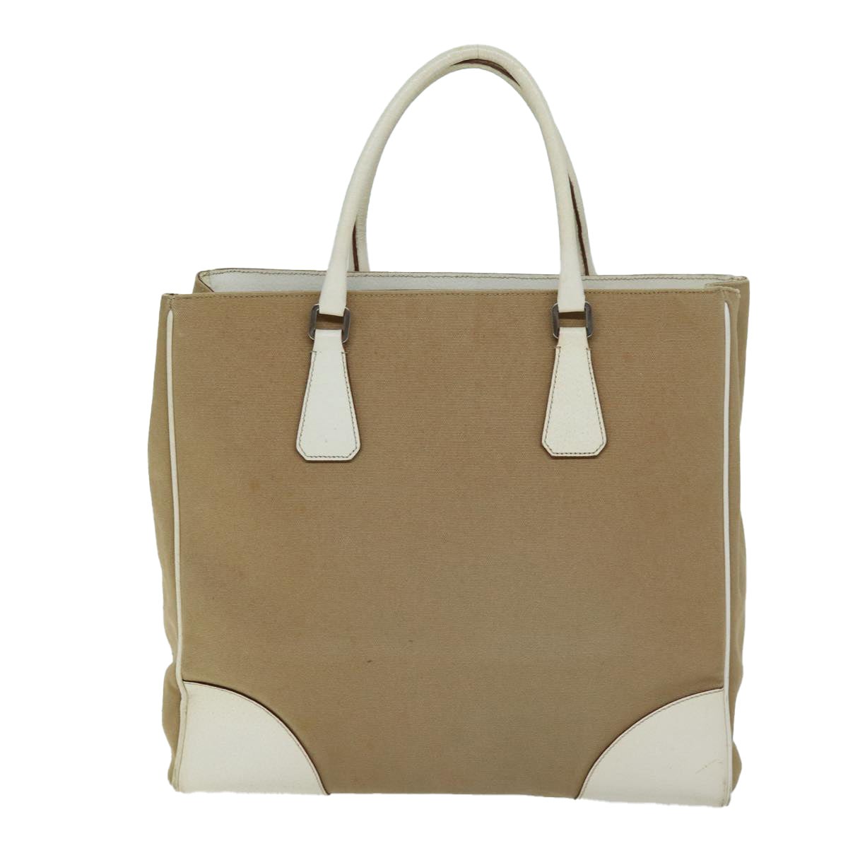 PRADA Tote Bag Canvas Beige Auth 72961