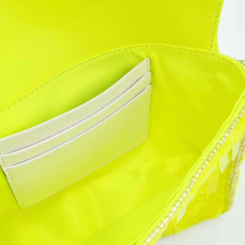 Fendi Baguette Mini Neon Lime Green Sequins Chain Strap Crossbody Bag