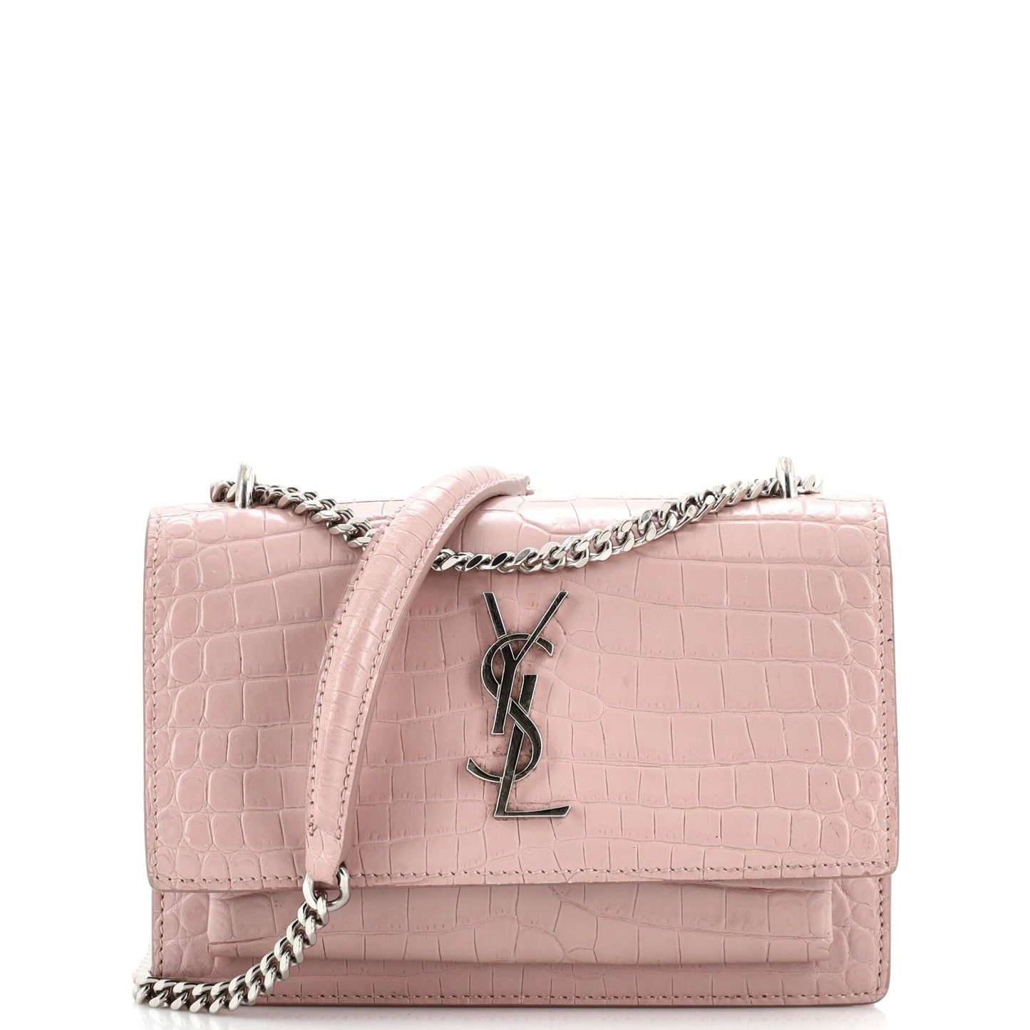 Luxury Saint Laurent Trending 2025 Sunset Chain Wallet Crocodile Embossed Leather