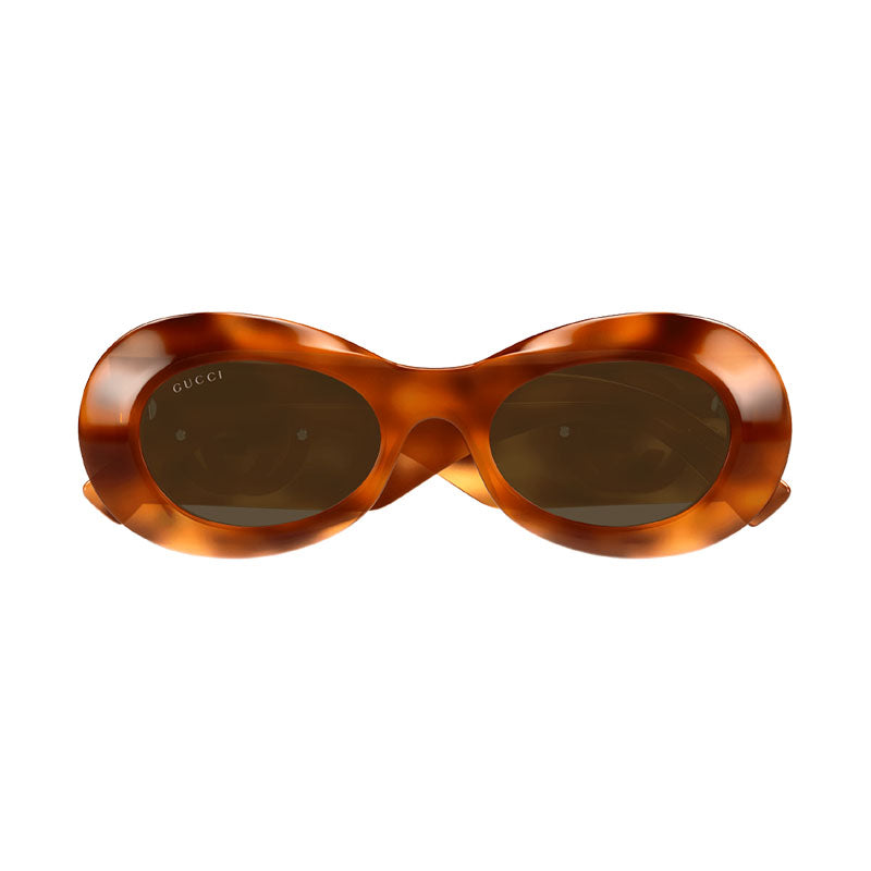Gucci Sunglasses Oval Full Rim, Havana Frame and Brown Lens GG1696S002