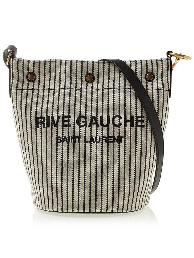 Luxury Saint Laurent Trending 2025 Rive Gauche Striped Canvas Leather Bucket Bag Cream Black