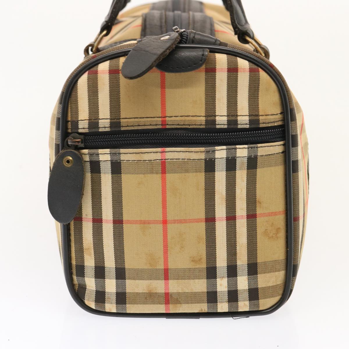 Luxury BurberrySs Nova Check Boston Bag Canvas Beige Auth 73347