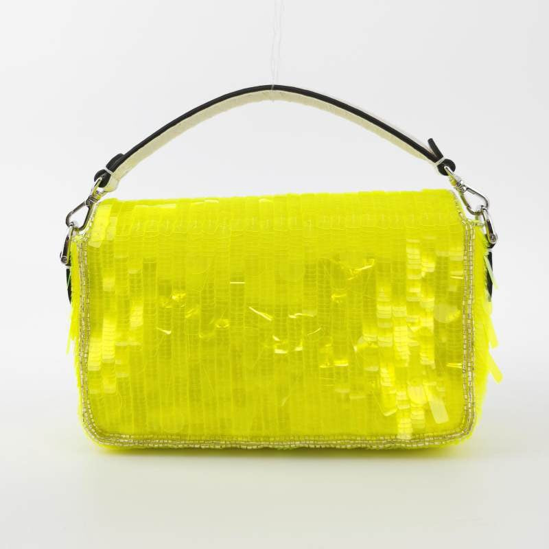 Fendi Baguette Mini Neon Lime Green Sequins Chain Strap Crossbody Bag