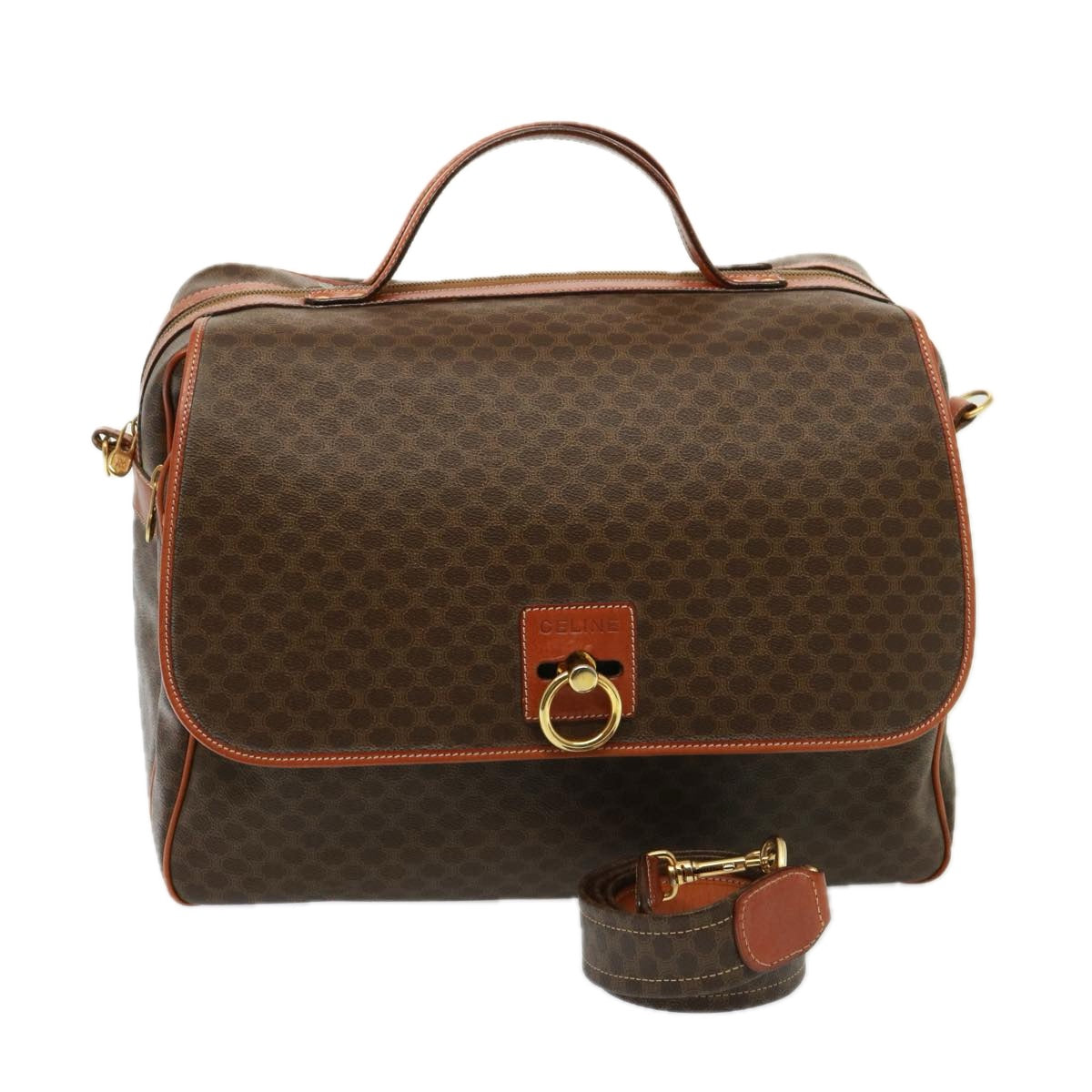 Luxury CELINE Macadam Canvas Boston Bag PVC 2way Brown  73841