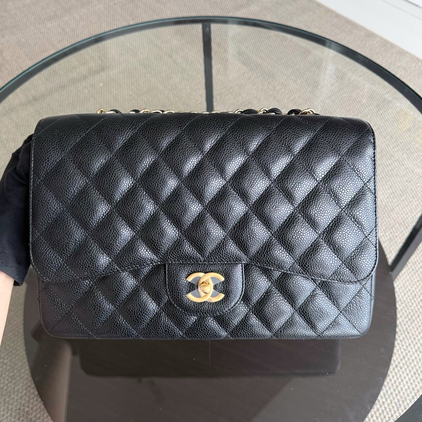 Chanel Classic Flap Jumbo - Caviar 30CM Single Flap Quilted Black Gold Hardware Series 13