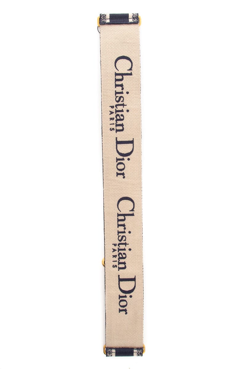 Dior Navy Woven Wide Logo Strap with Gold Hardware