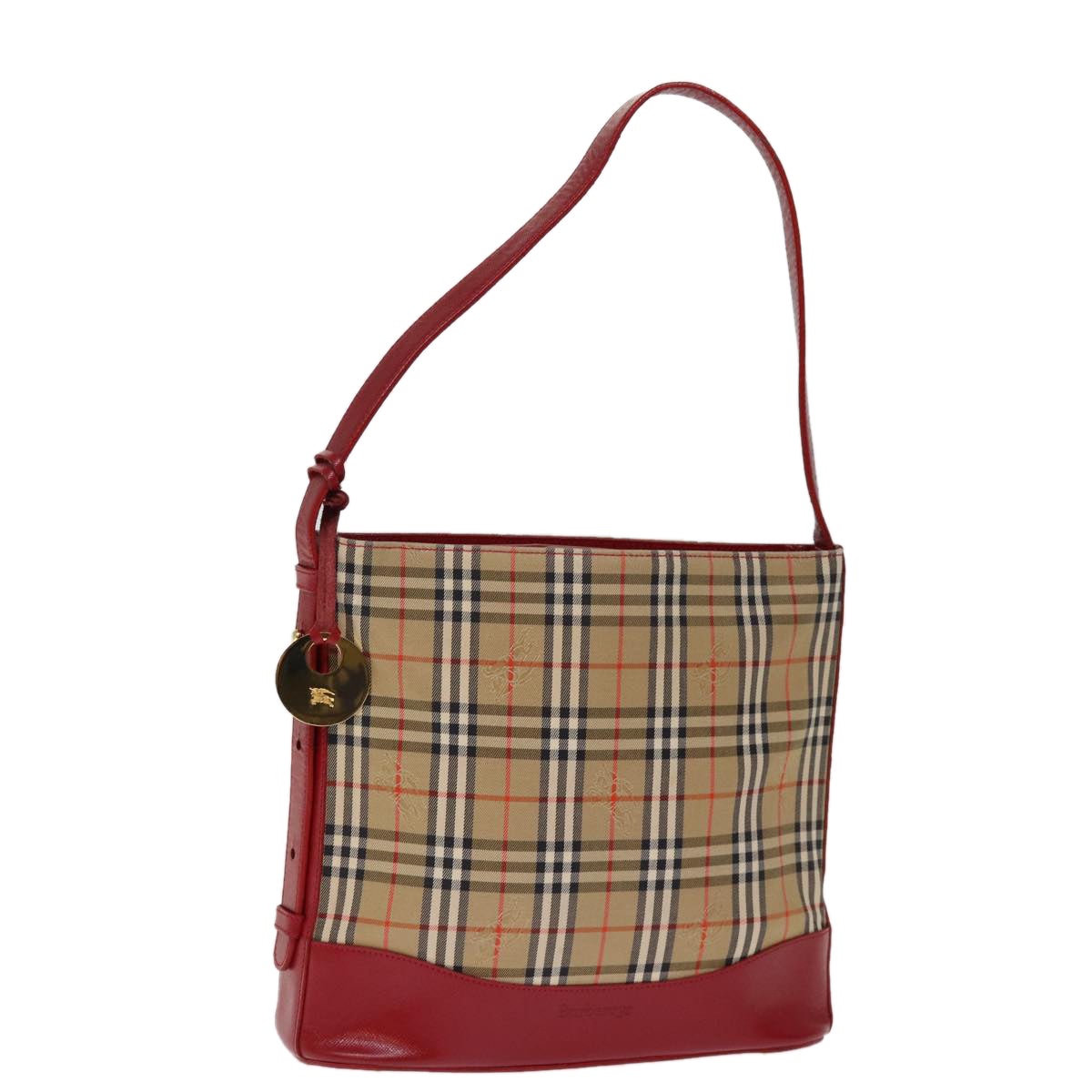 Luxury BurberrySs Nova Check Shoulder Bag Canvas Beige Red Auth 74385