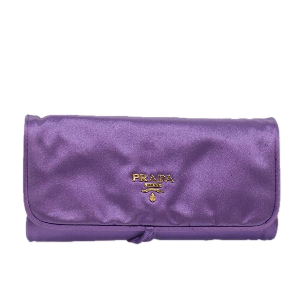 PRADA Jewelry Case Cosmetic Pouch Satin Purple Auth 74450