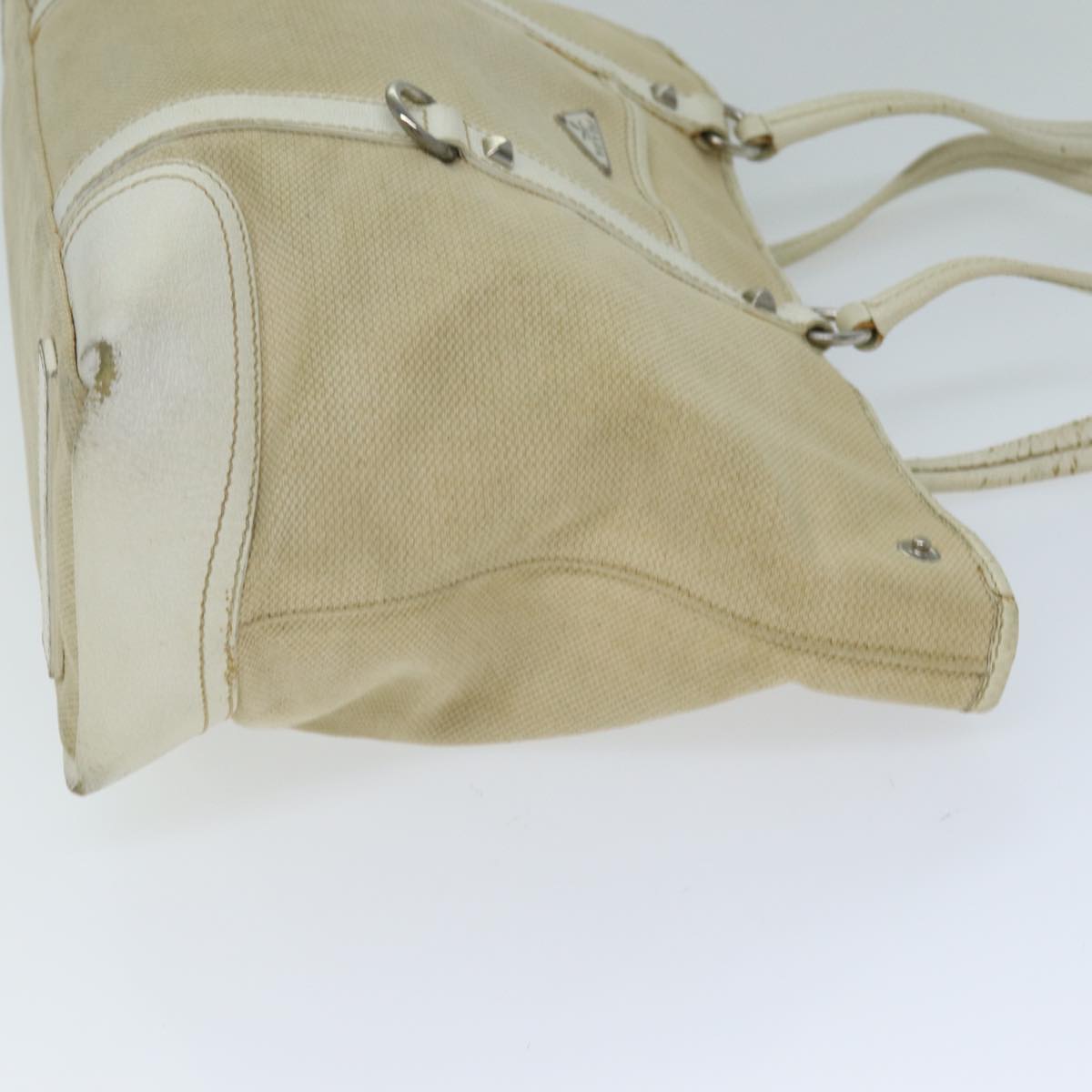 PRADA Tote Bag Canvas Beige Auth 74474