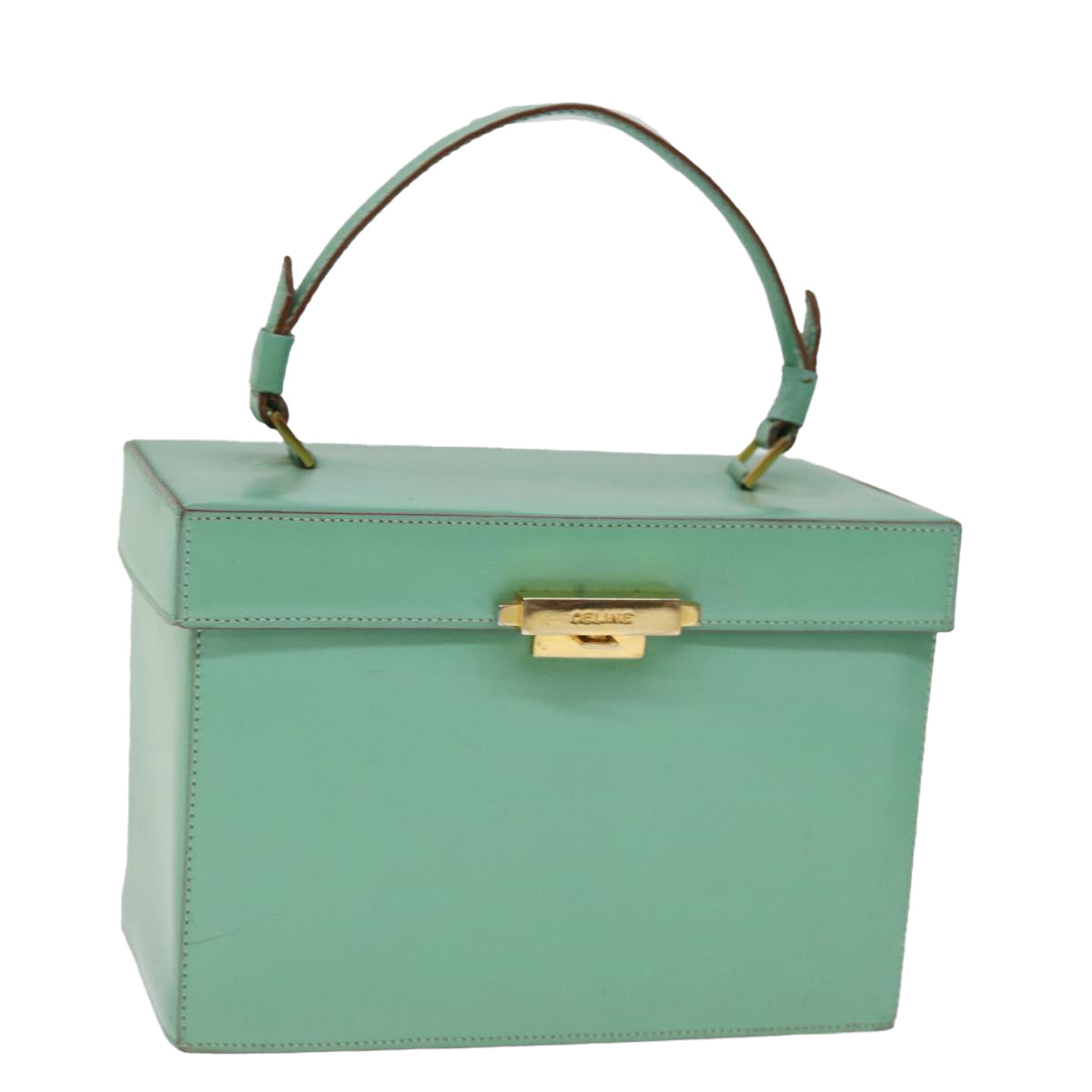 Luxury CELINE Vanity Cosmetic Pouch Leather Green Auth 74541