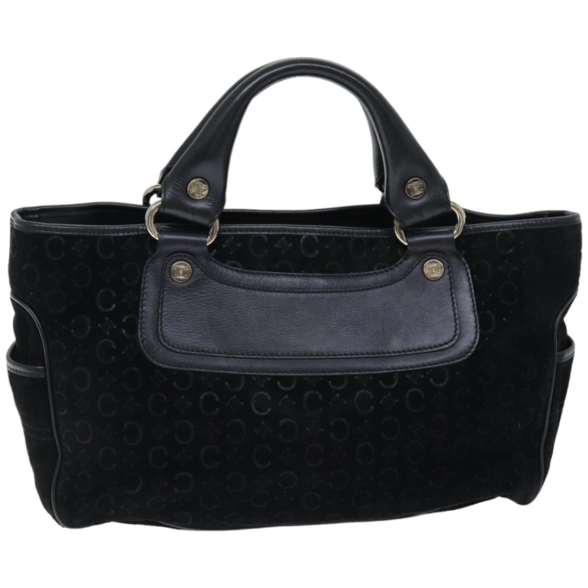 Luxury CELINE C Macadam Canvas Hand Bag Suede Black  74639