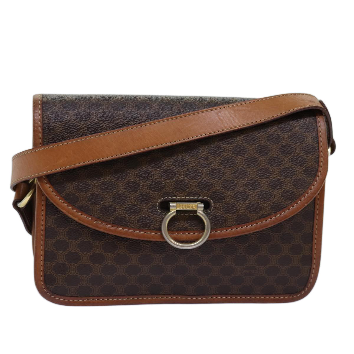 Luxury CELINE Macadam Canvas Shoulder Bag PVC Brown  74680