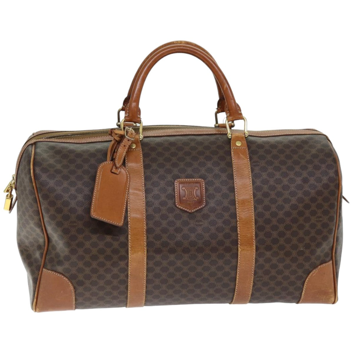 Luxury CELINE Macadam Canvas Boston Bag PVC Brown  74734