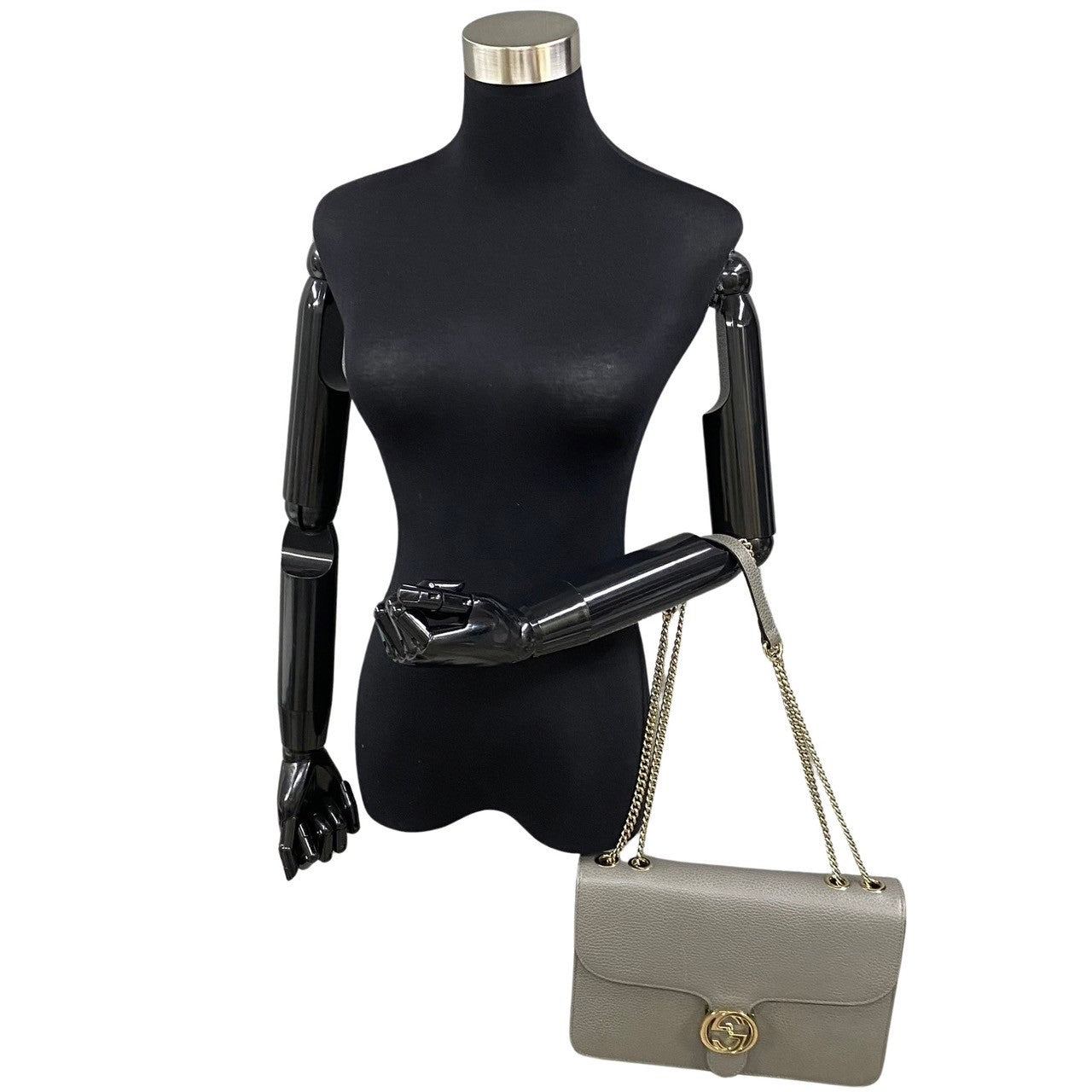 GUCCI Shoulder Bag leather gray Interlocking Women