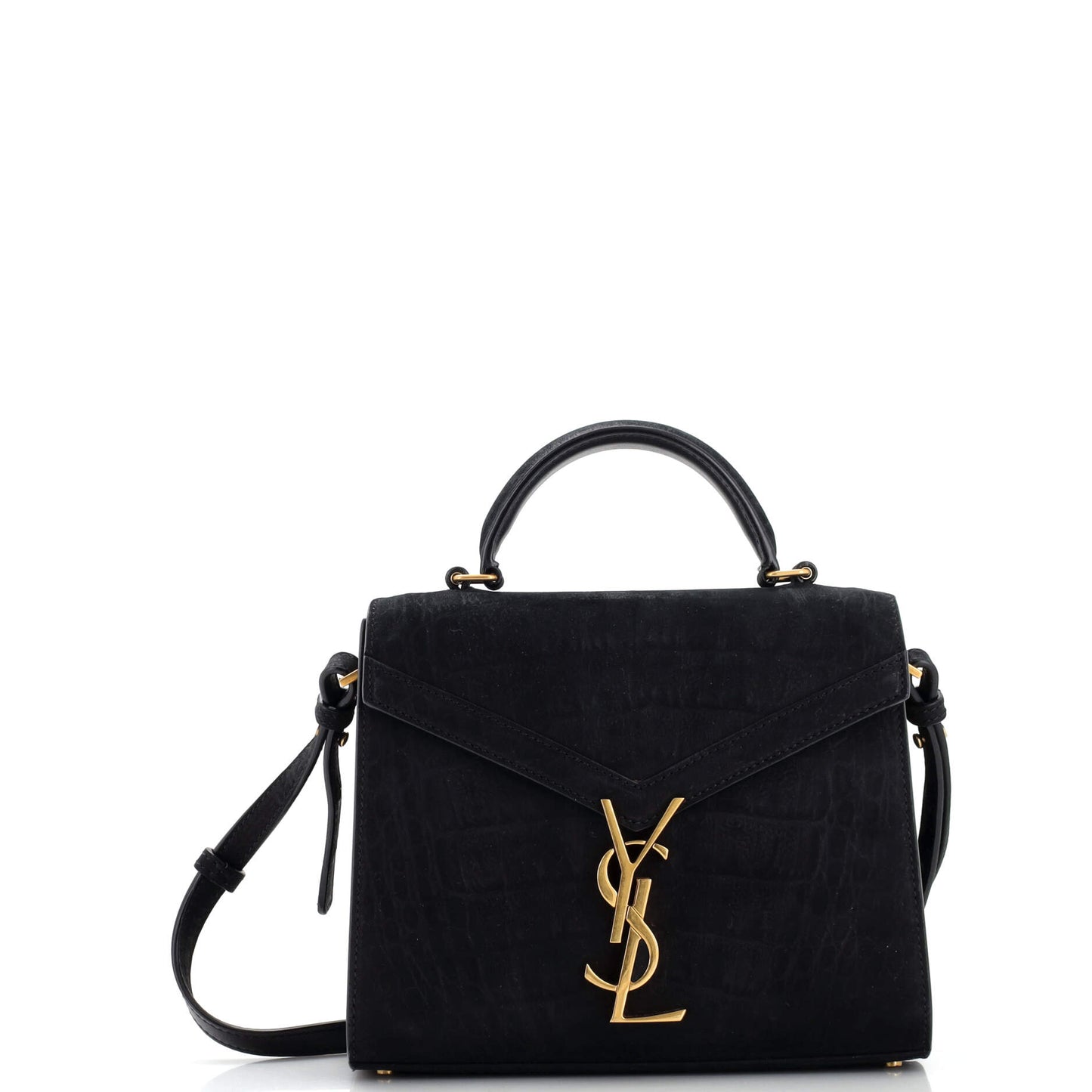 Luxury Saint Laurent Trending 2025 Cassandra Top Handle Bag Crocodile Embossed Suede Mini