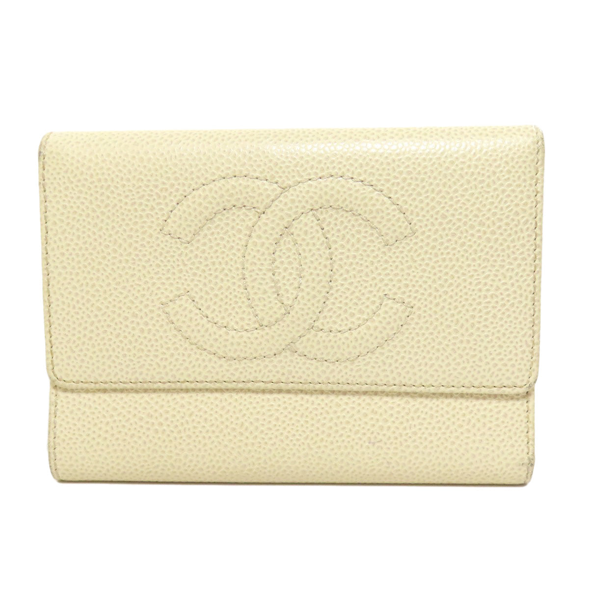 CHANEL Bifold Wallet Grained Calfskin Skin yellow COCO Mark Gold Metal Women