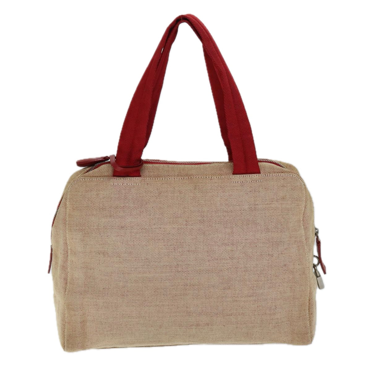 PRADA Sports Tote Bag Canvas Red Beige Auth 75127