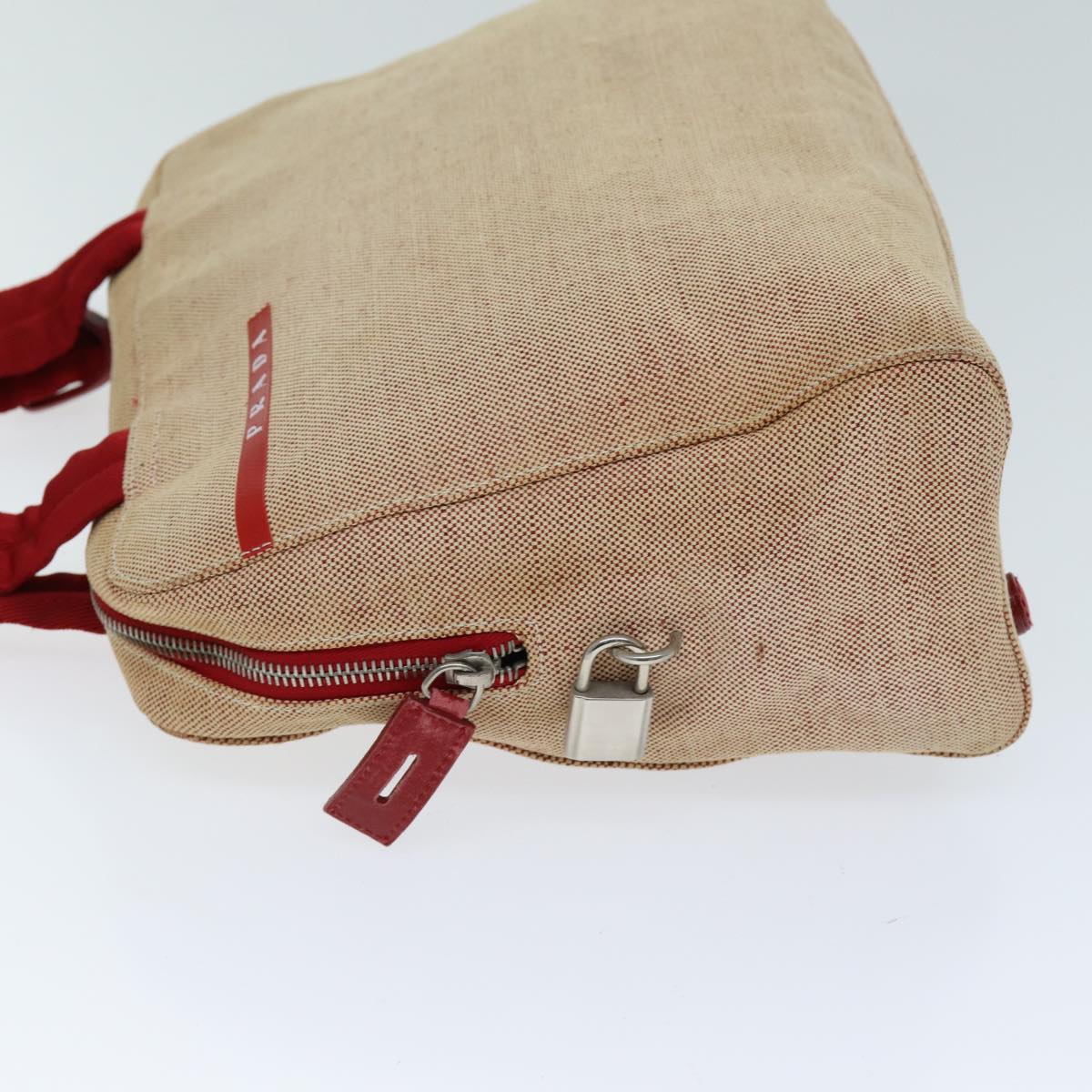 PRADA Sports Tote Bag Canvas Red Beige Auth 75127