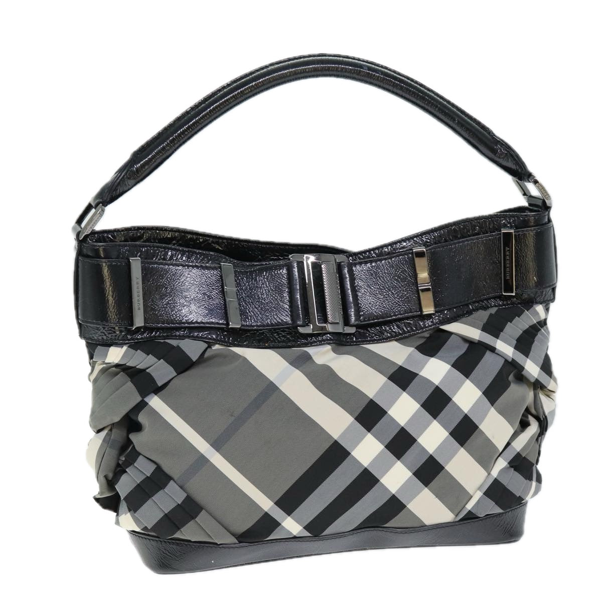 Luxury Burberry Nova Check Shoulder Bag Nylon Gray Auth 75142