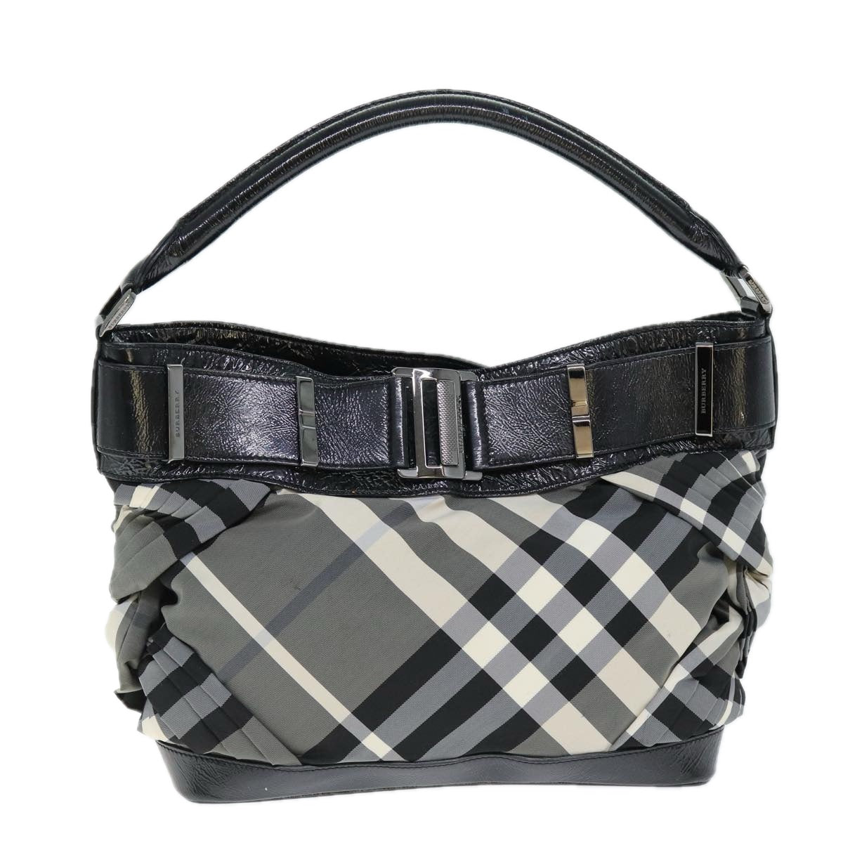 Luxury Burberry Nova Check Shoulder Bag Nylon Gray Auth 75142