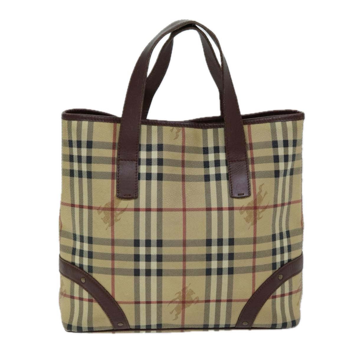 Luxury Burberry Nova Check Hand Bag PVC Beige Auth 75143