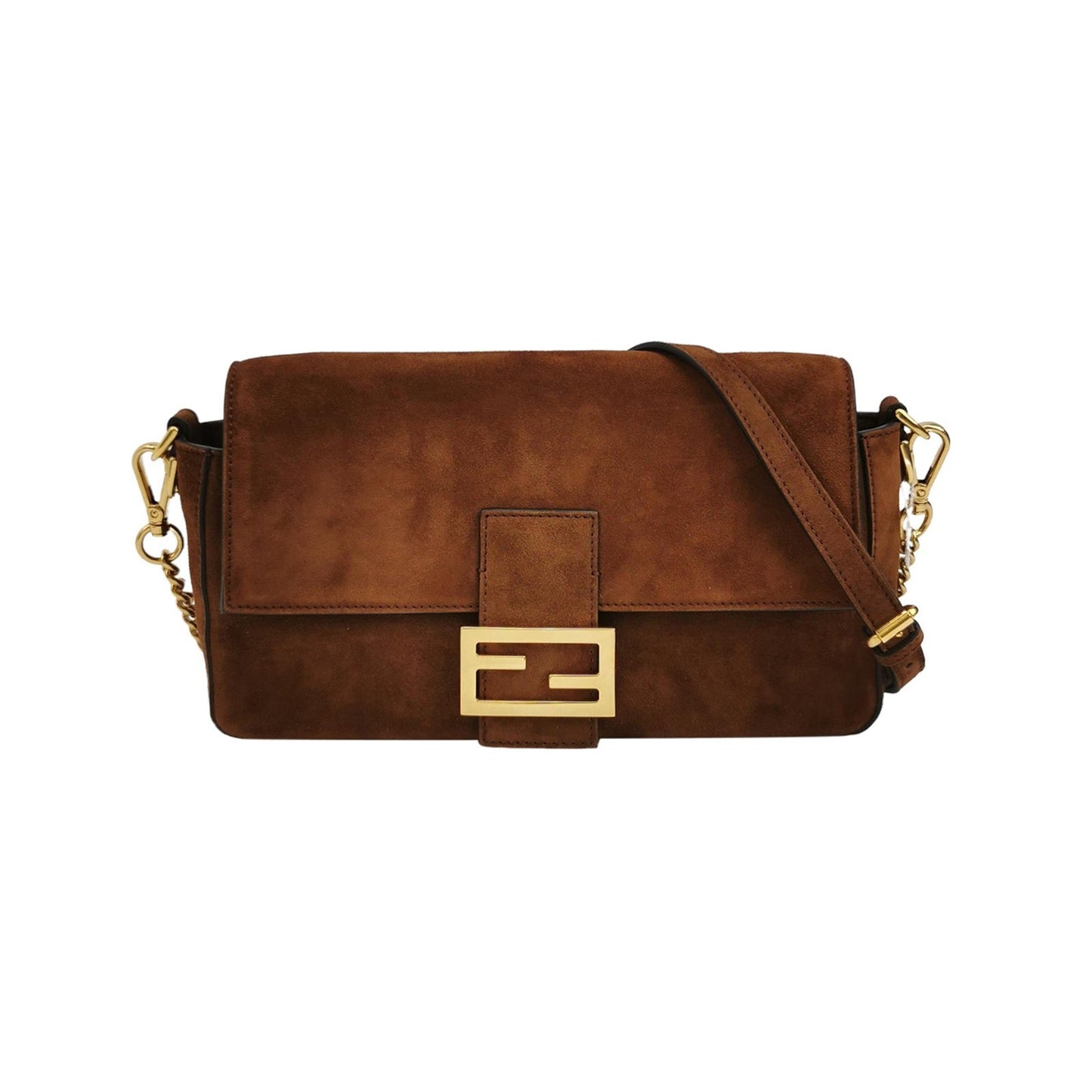 Fendi Baguette Selleria Suede Leather Crossbody Bag Large Caramel Tan