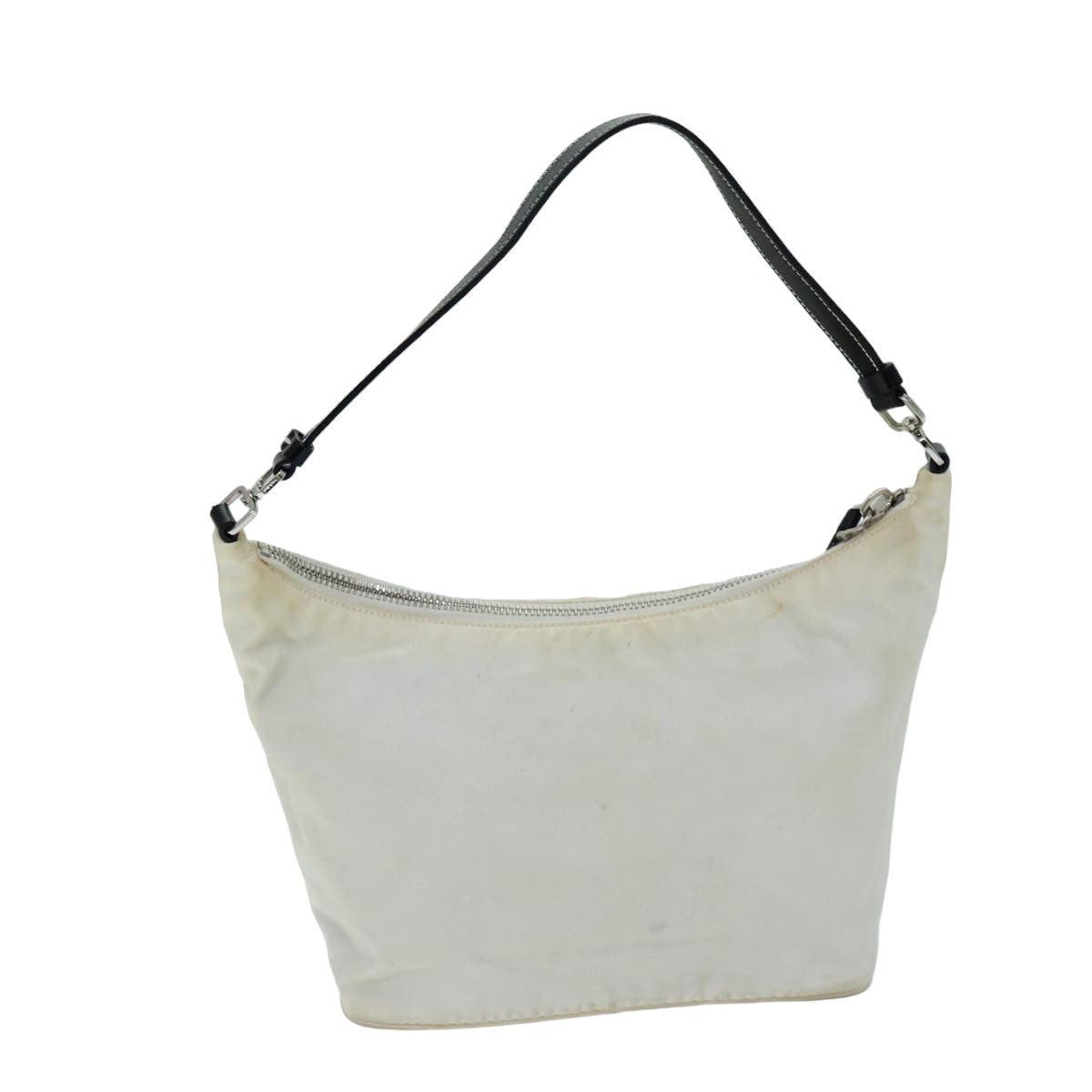 PRADA Shoulder Bag Nylon Leather White Black Auth 75215
