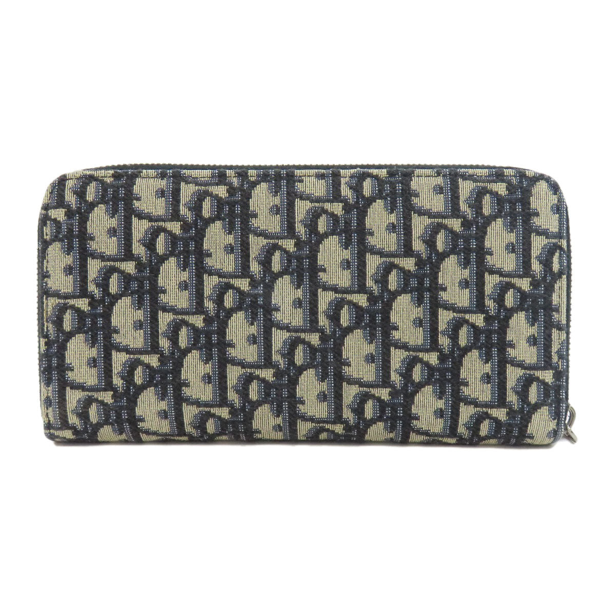 Christian Dior Long Wallet Purse canvas Navy Long Zip Wallet Oblique Trotter Pattern Women